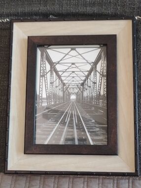 Framed Black and Cream Railroad Bridge Wall Art